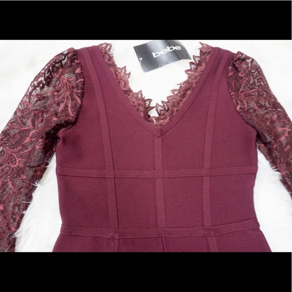 Bebe Maroon Romper Jumpsuit Lace Bandage - Picture 4 of 7